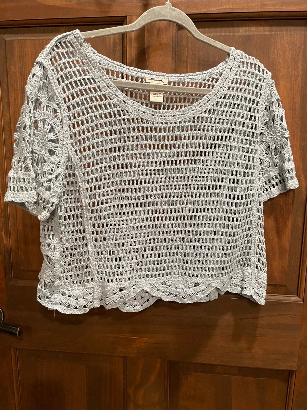 Ultra Pink Light Blue Gray Crochet Crop Top